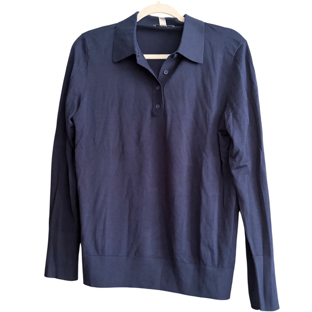 COS Womens Navy Blue Silk Cotton Blend Long Sleeve Polo Sweater Size M